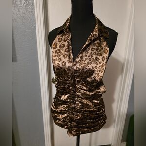 Guess Jeans Brown Cheetah Print Halter Top Size L